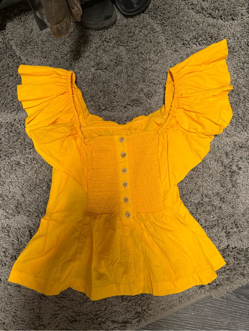 Free People Golden Yellow Ruffled Square-Neck Top